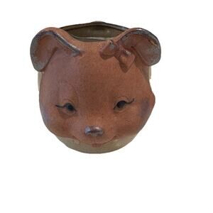 Vintage UCTCI 3D Pottery Mug, Girl Bunny Rabbit with Bow, Coffee Cup 3.5" Tall